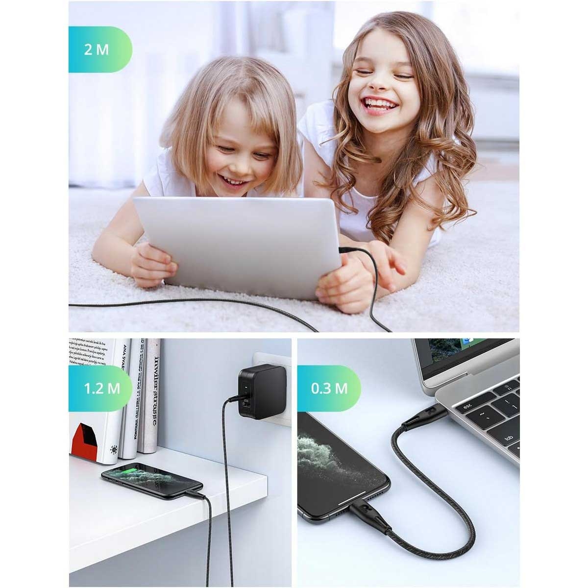 راف باور كابل USB-C إلى لايتنينج نايلون مضفر