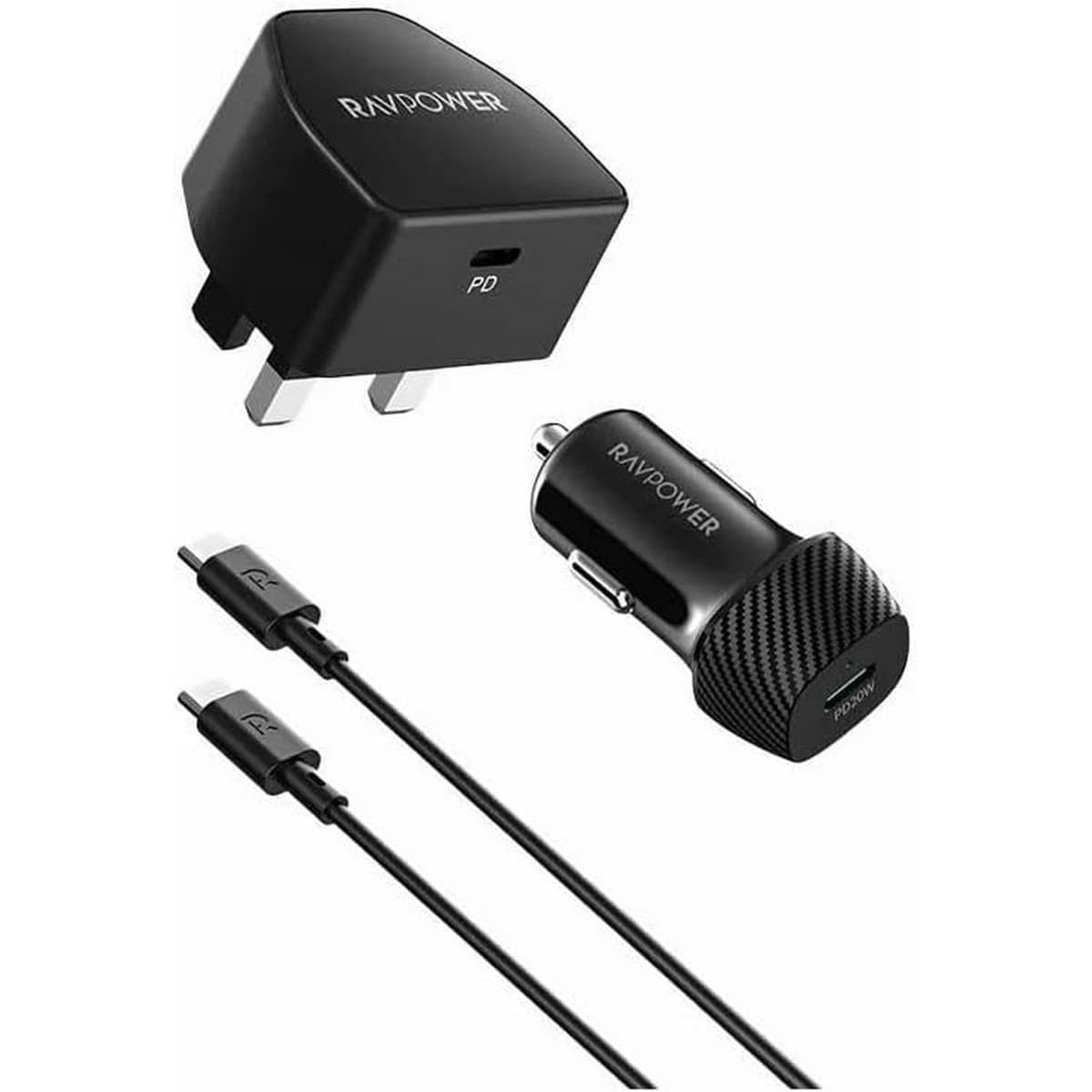 RAVPower 3-in-1 Wall & Car Charger with Cable Set
