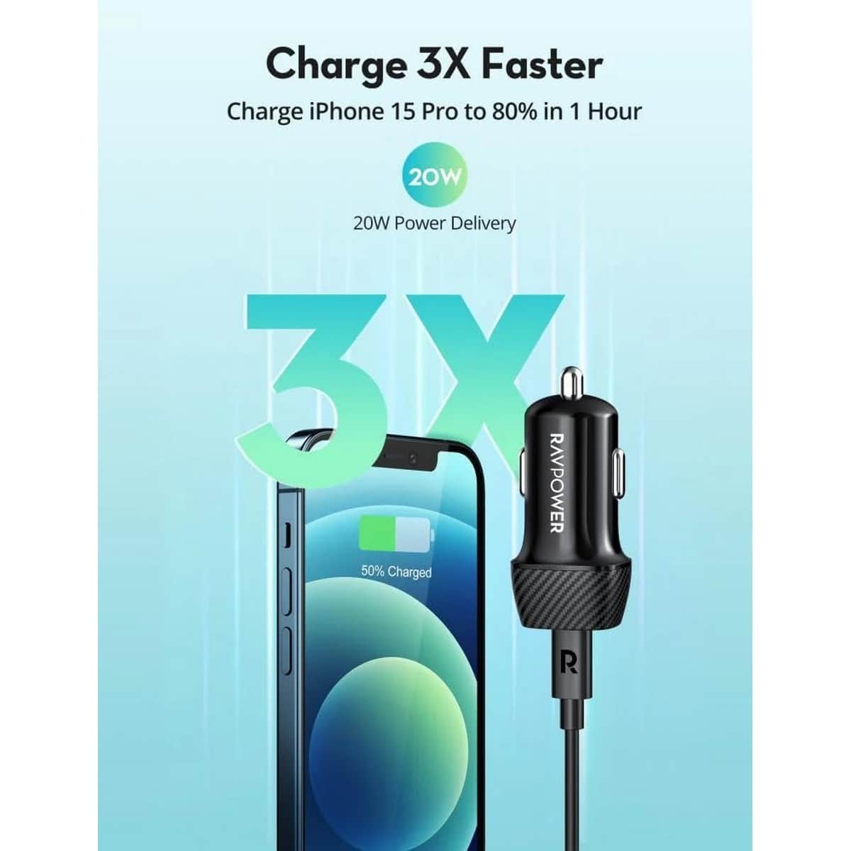 RAVPower 3-in-1 Wall & Car Charger with Cable Set