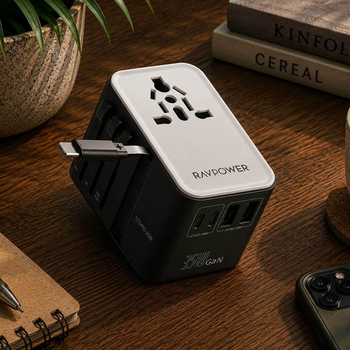 راف باور شاحن سفر 6 في 1 مع طقم كابل USB-C مدمج