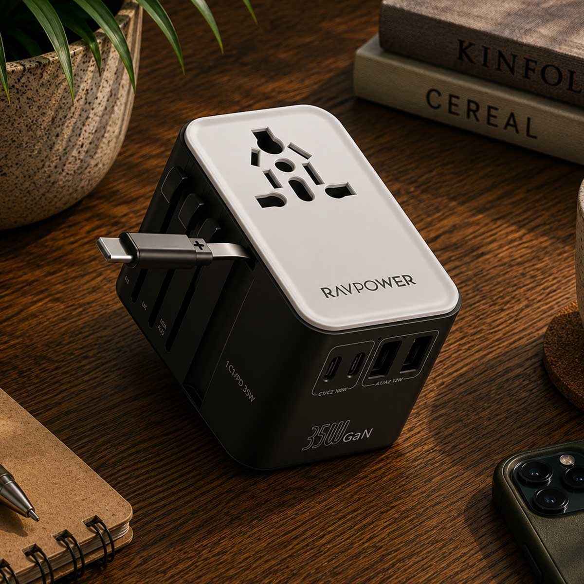 راف باور شاحن سفر 6 في 1 مع طقم كابل USB-C مدمج