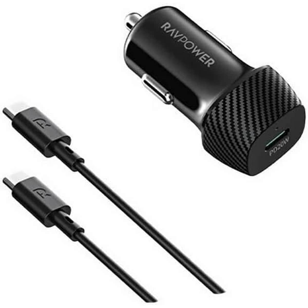 راف باور أسود بي دي بايونير شاحن سيارة 20 واط مع طقم كابل USB-C إلى USB-C