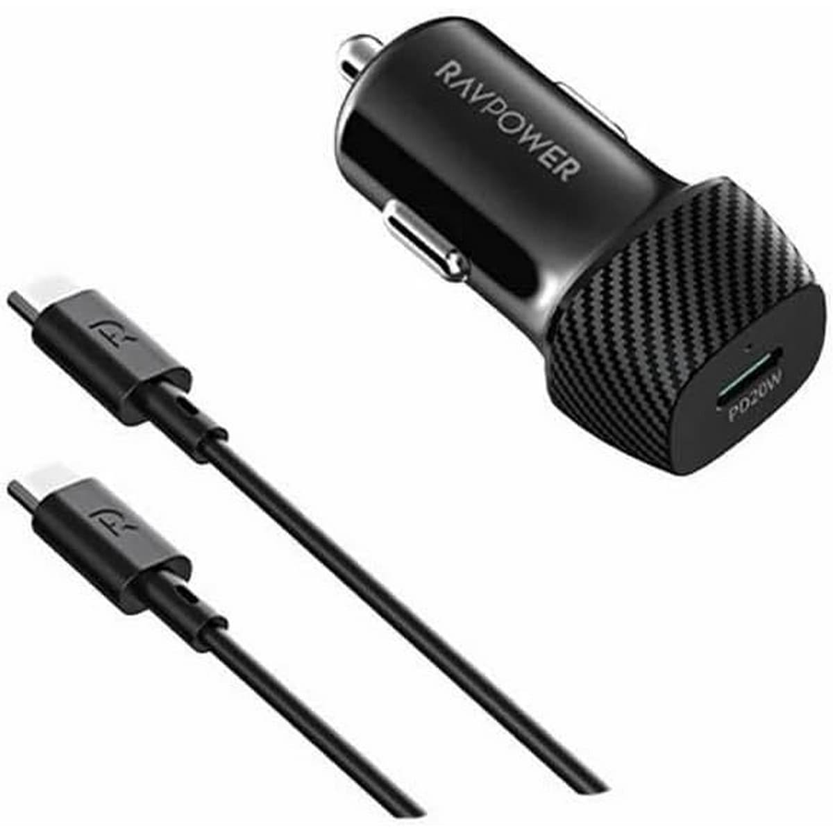 راف باور أسود بي دي بايونير شاحن سيارة 20 واط مع طقم كابل USB-C إلى USB-C