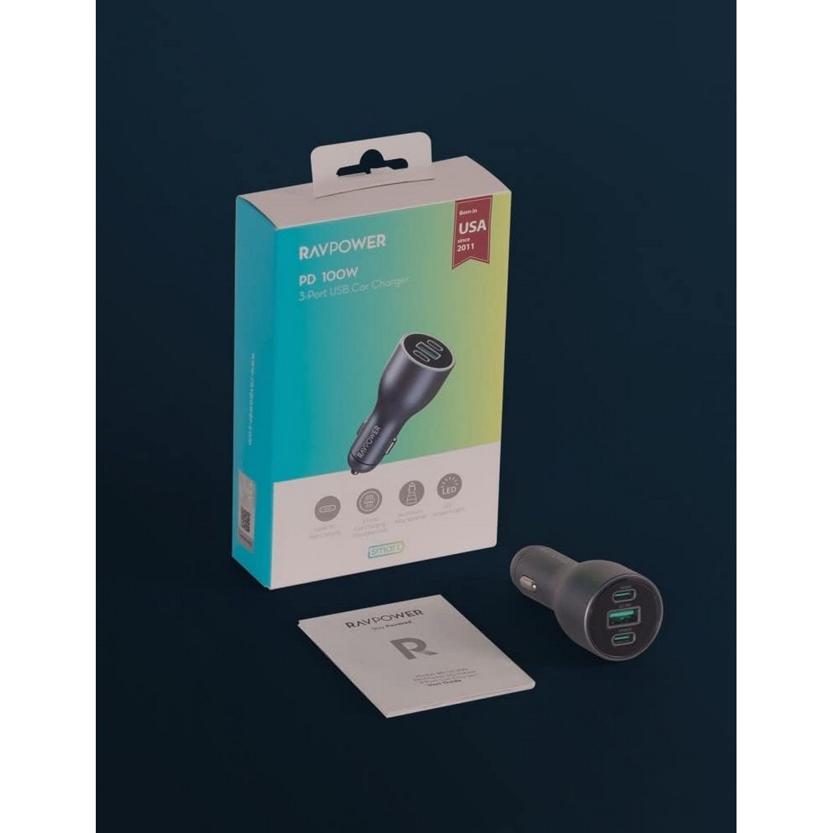 RAVPower Grey PD 100W 3-Port Car Charger