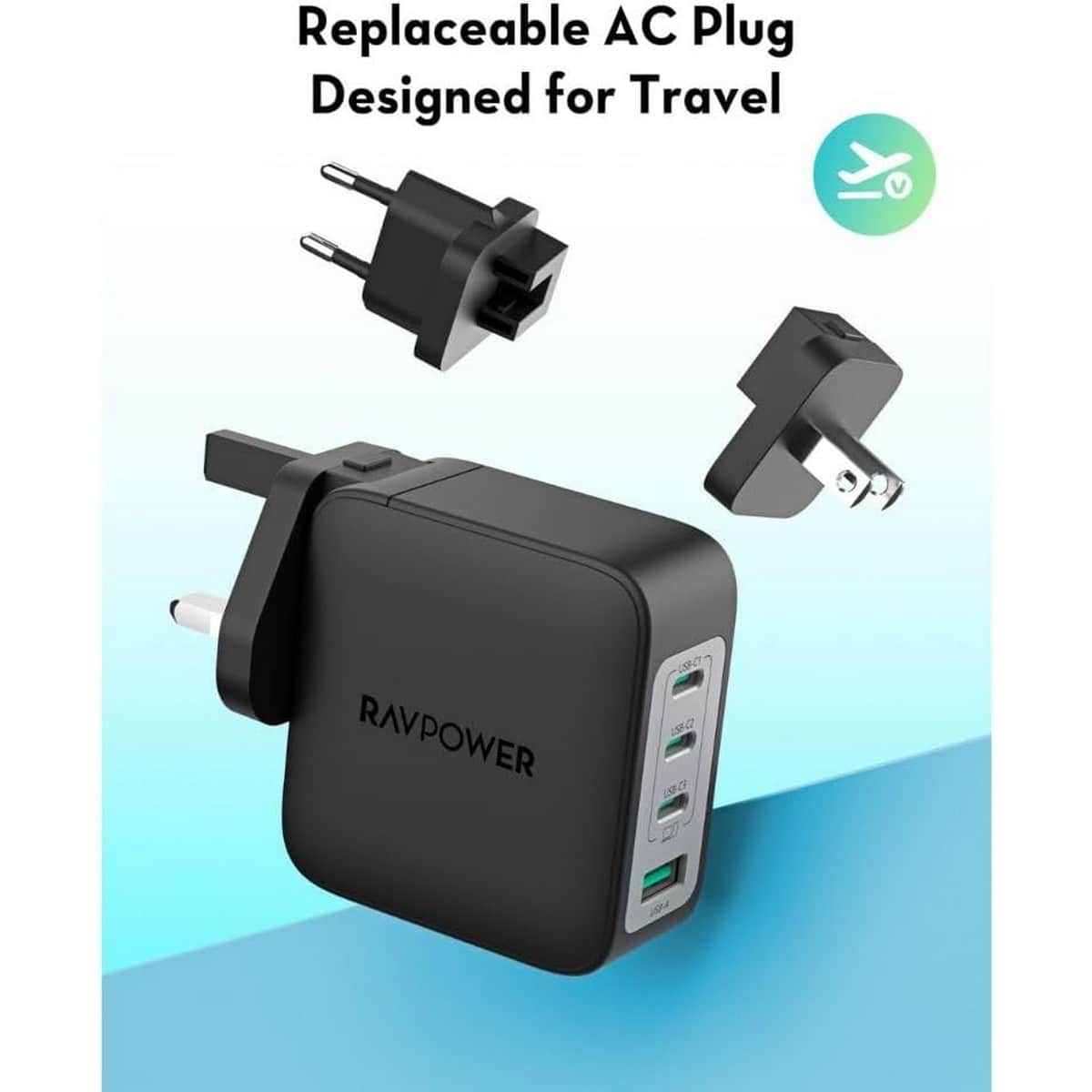 راف باور بي دي بايونير شاحن حائط 4 منافذ USB-C وUSB-A بقدرة 200 واط