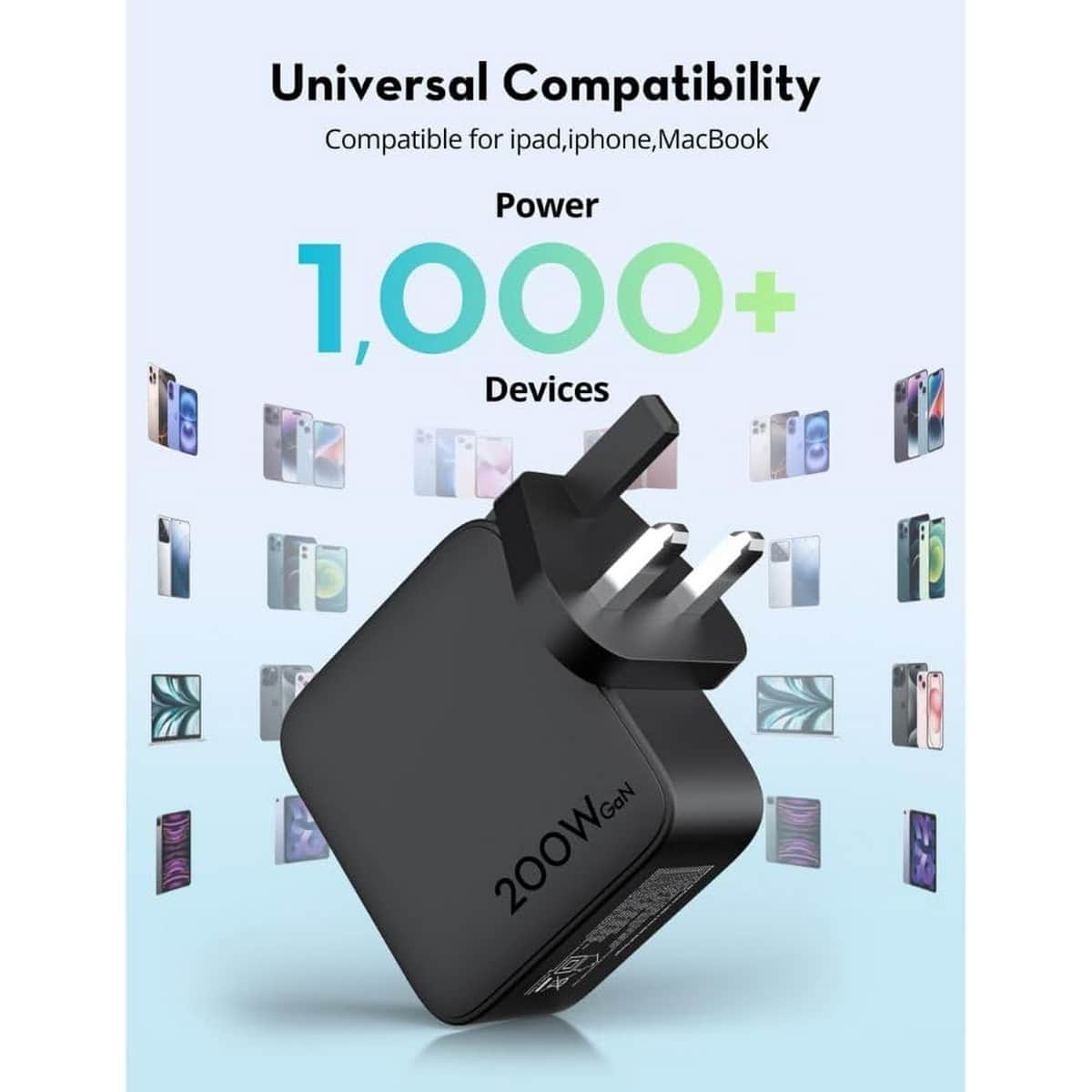 راف باور بي دي بايونير شاحن حائط 4 منافذ USB-C وUSB-A بقدرة 200 واط