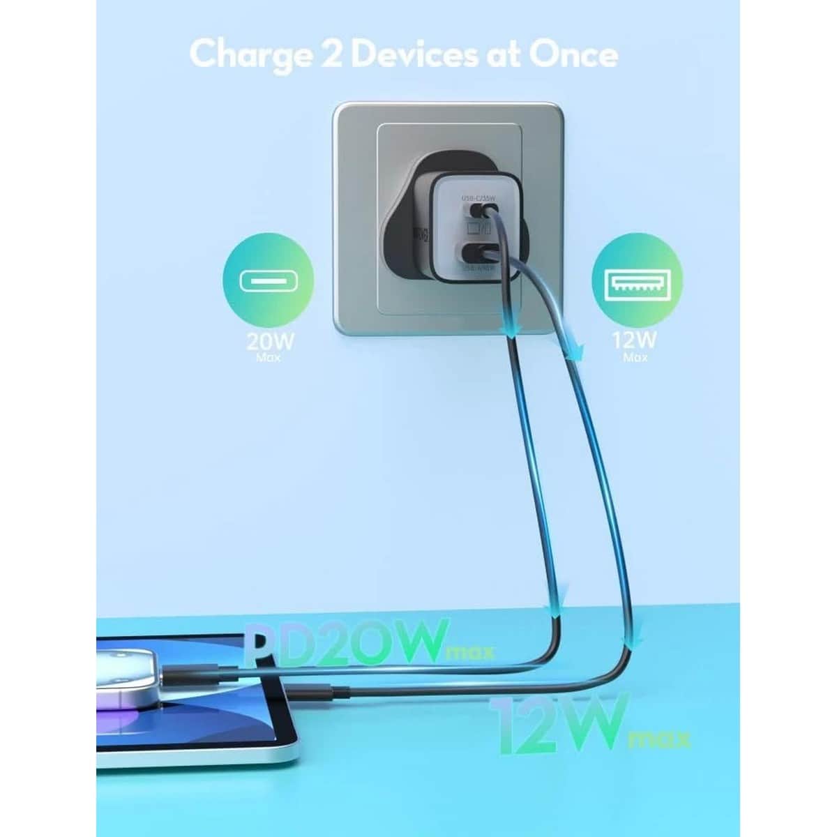 راف باور بي دي بايونير شاحن حائط بمنفذين USB-C وUSB-A بقدرة 35 واط