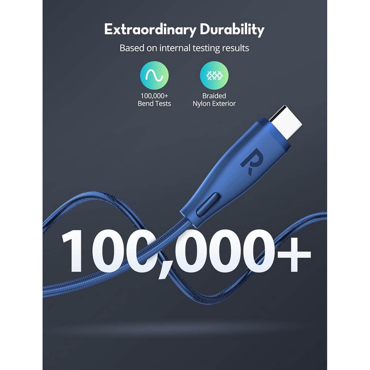 راف باور كابل USB-C إلى USB-C نايلون مضفر بقدرة 60 واط وطول 1.2 متر