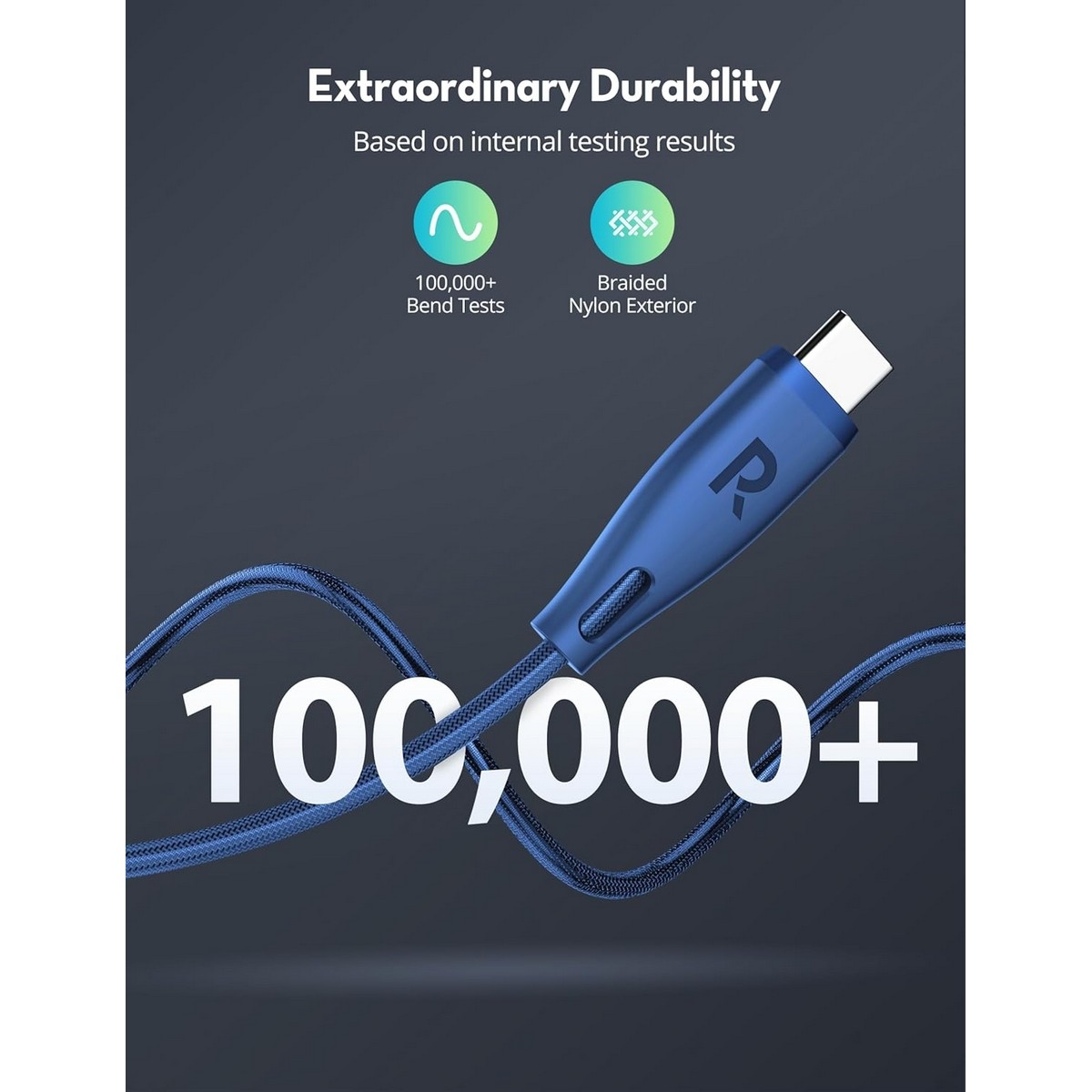 راف باور كابل USB-C إلى USB-C نايلون مضفر بقدرة 60 واط وطول 1.2 متر