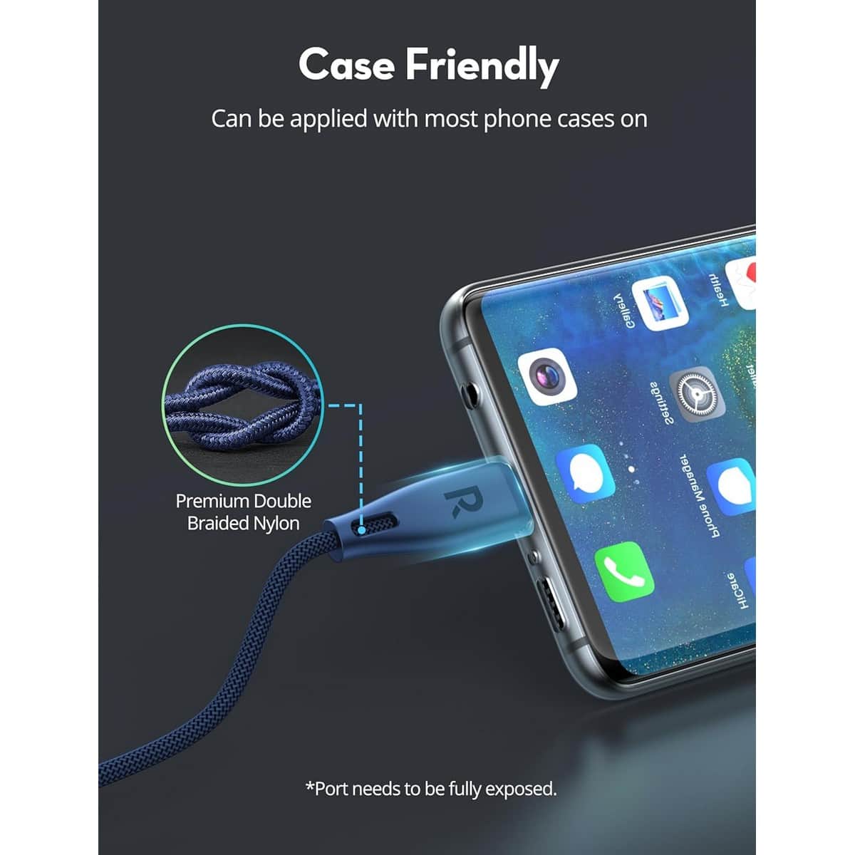راف باور كابل USB-C إلى USB-C نايلون مضفر بقدرة 60 واط وطول 1.2 متر