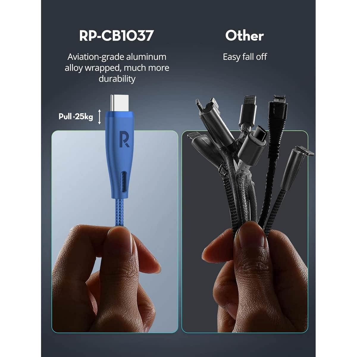 راف باور كابل USB-C إلى USB-C نايلون مضفر بقدرة 60 واط وطول 1.2 متر