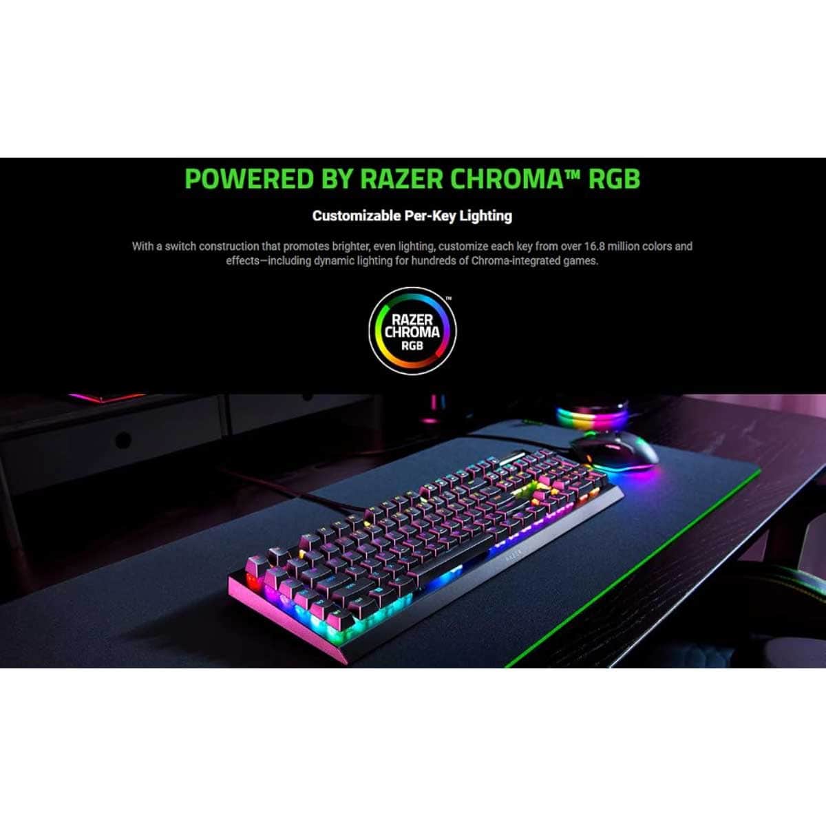 ريزر بلاك ويدو V4 X لوحة مفاتيح ألعاب بمفاتيح خضراء وبتصميم أحرف عربية