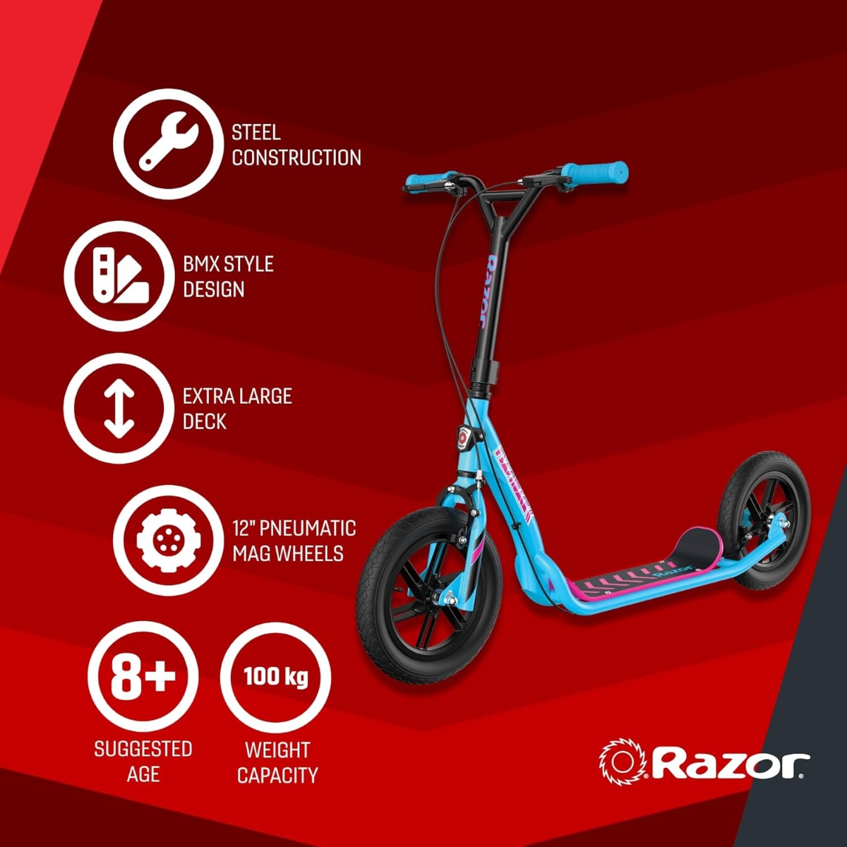 Razor Flashback Blue Kick Scooter Unisex, 8-10 Years