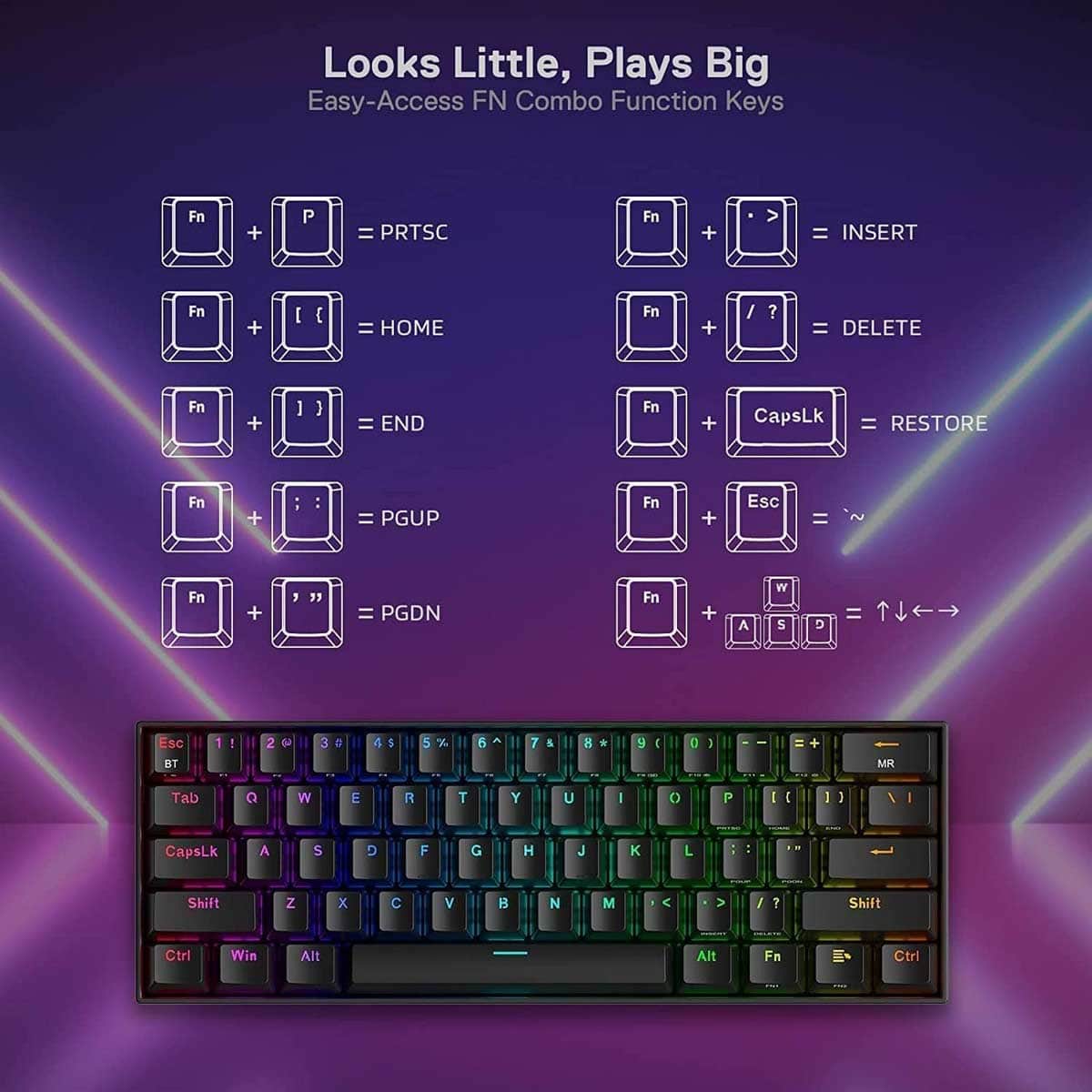 Redragon Draconic K530 PRO 60% Compact Brown Switch RGB Wireless Mechanical Gaming Keyboard