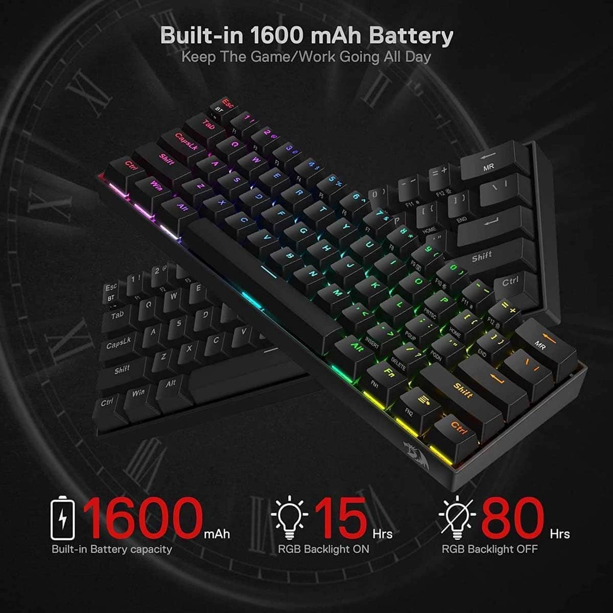 Redragon Draconic K530 PRO 60% Compact Brown Switch RGB Wireless Mechanical Gaming Keyboard