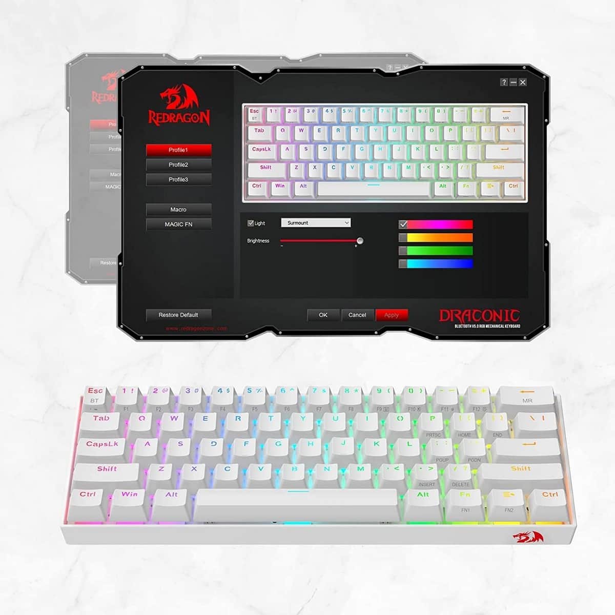 Redragon Draconic K530W 60% Compact Red Switch Wireless Mechanical Gaming Keyboard