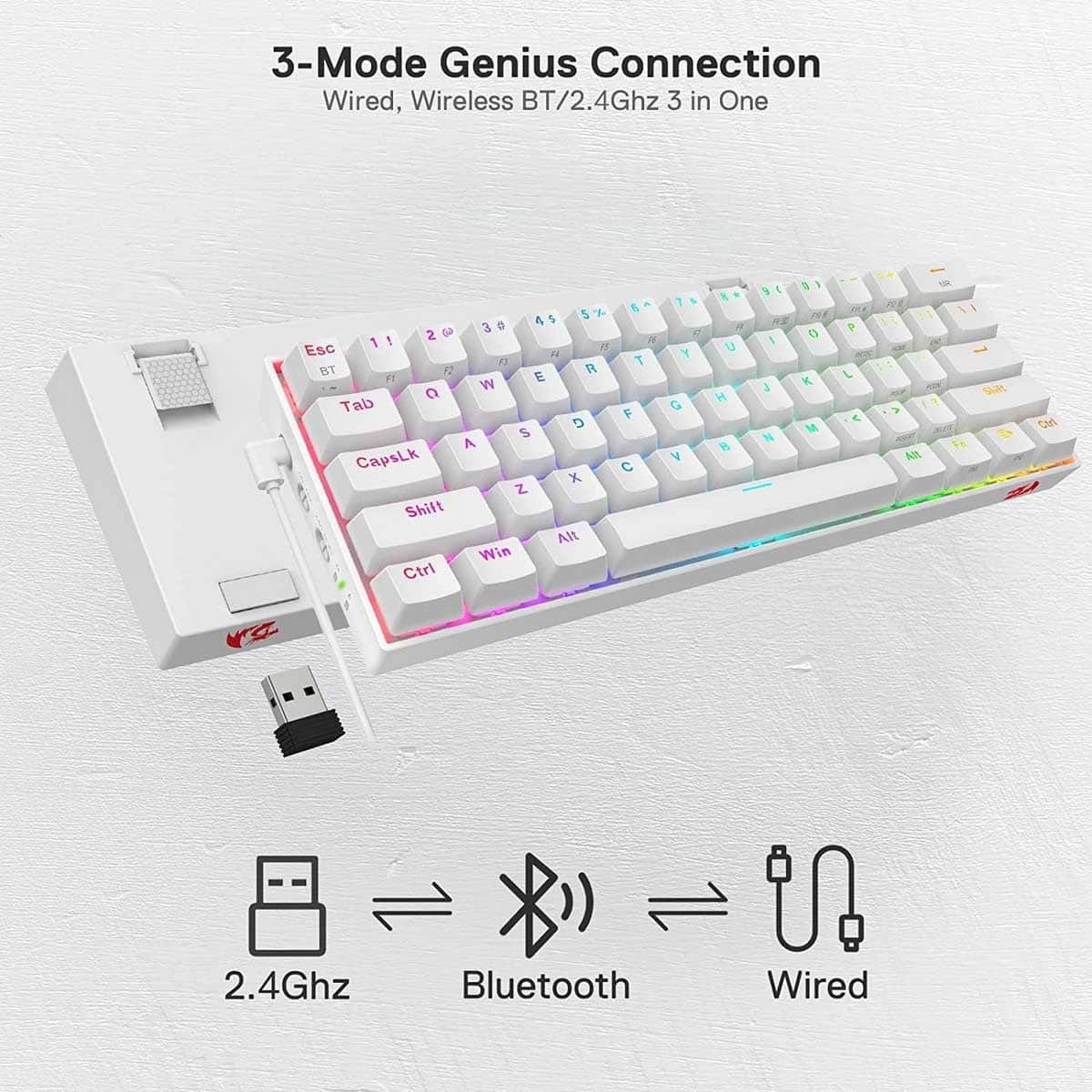 Redragon Draconic K530W 60% Compact Red Switch Wireless Mechanical Gaming Keyboard