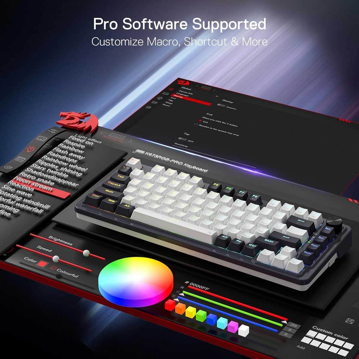 ريدراجون كيبورد ألعاب لاسلكي K673 PRO بحجم 75% وتصميم Gasket وإضاءة RGB