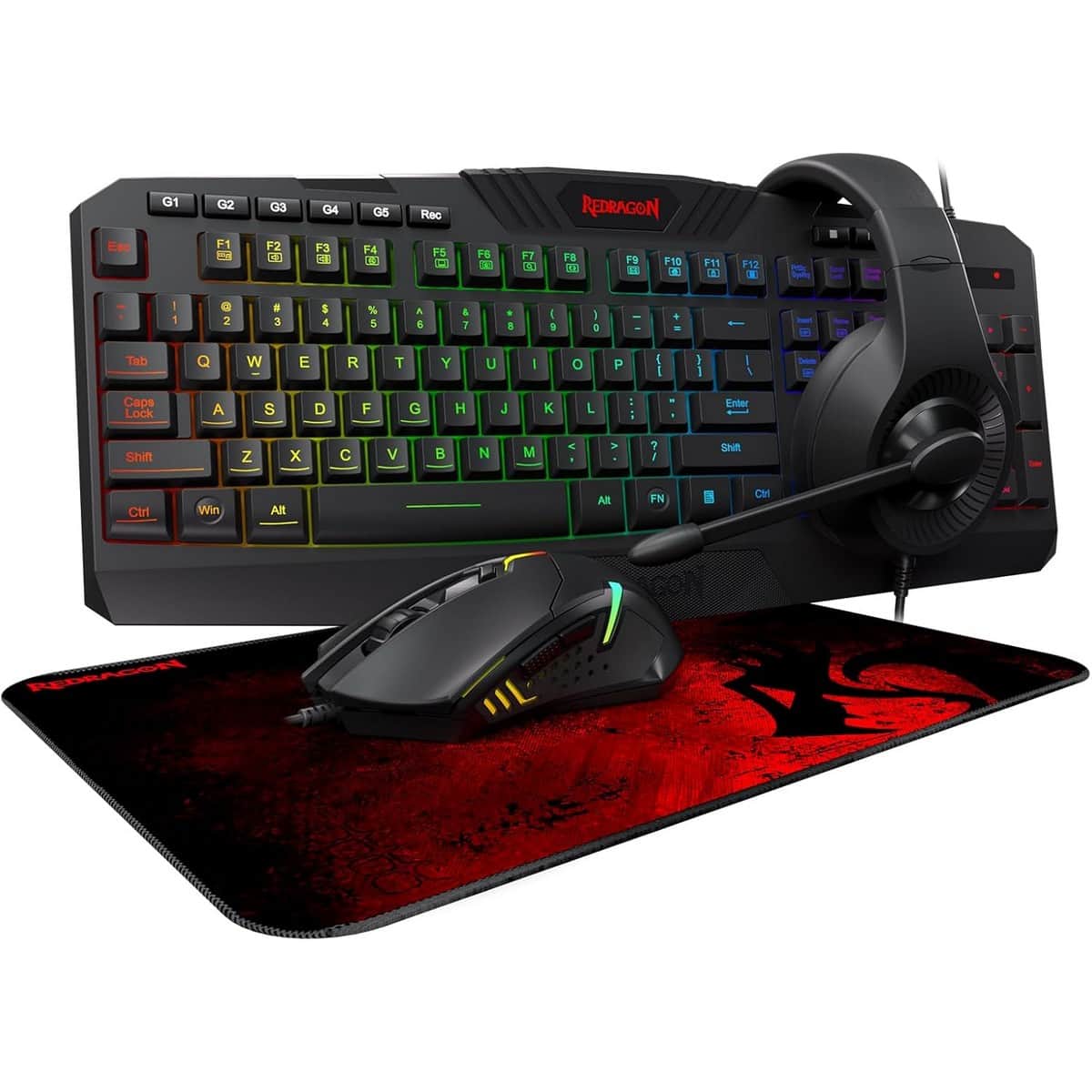 Redragon S101 Wired Gaming Keyboard, Mouse, Mouse Pad & Headset Bundle Set