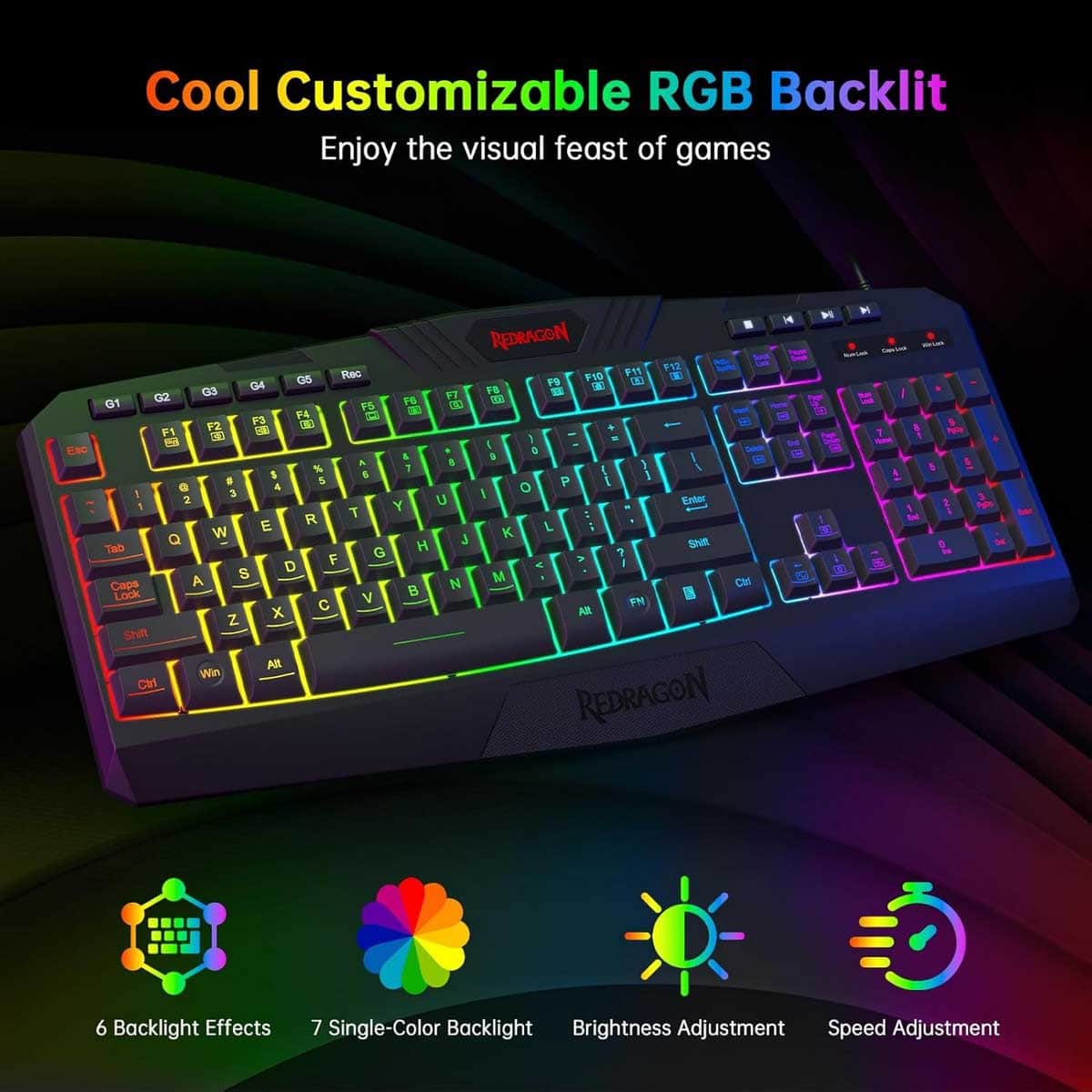 Redragon S101 Wired Gaming Keyboard, Mouse, Mouse Pad & Headset Bundle Set