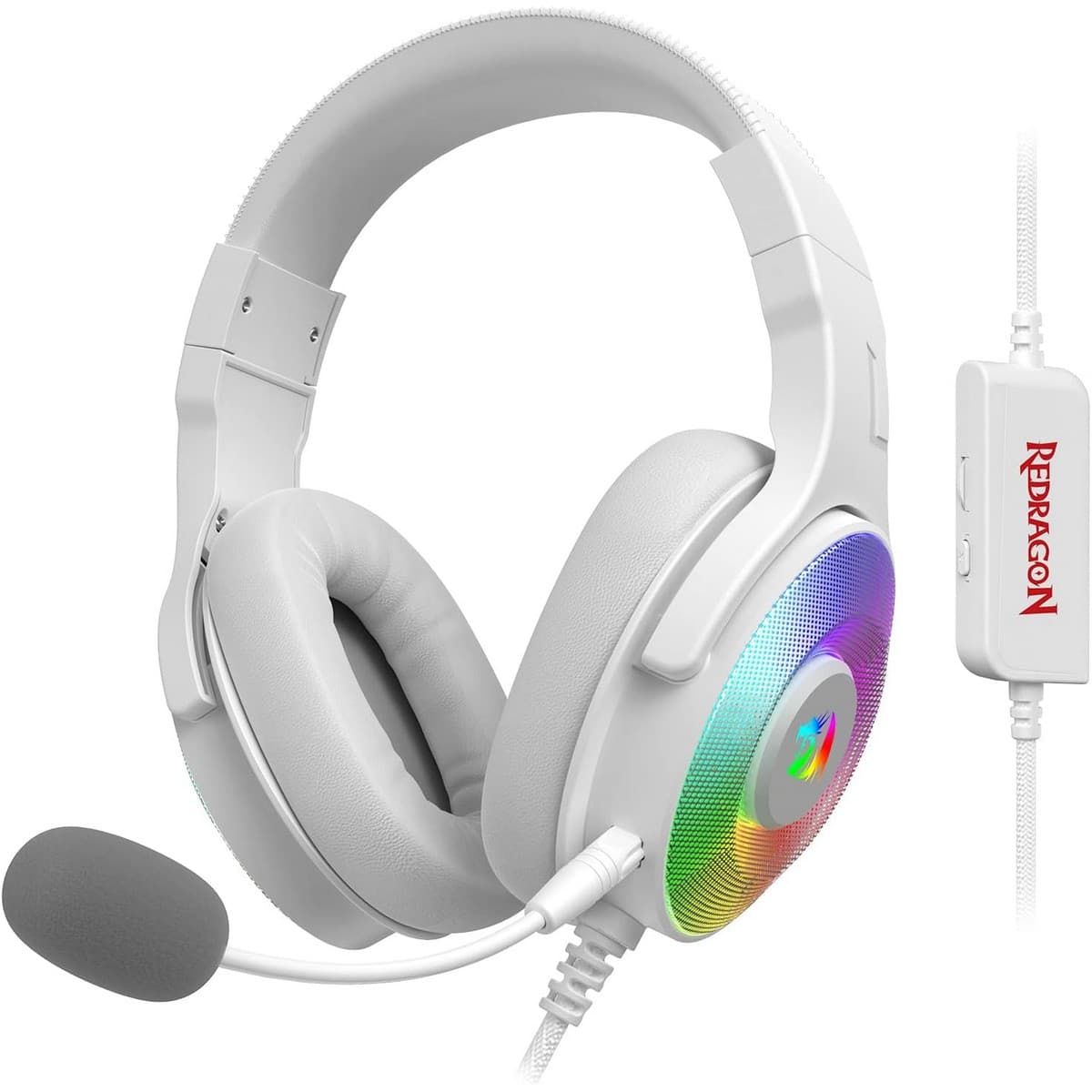 ريدراجون سماعة ألعاب Pandora Virtual 7.1 RGB سلكية باللون الأبيض
