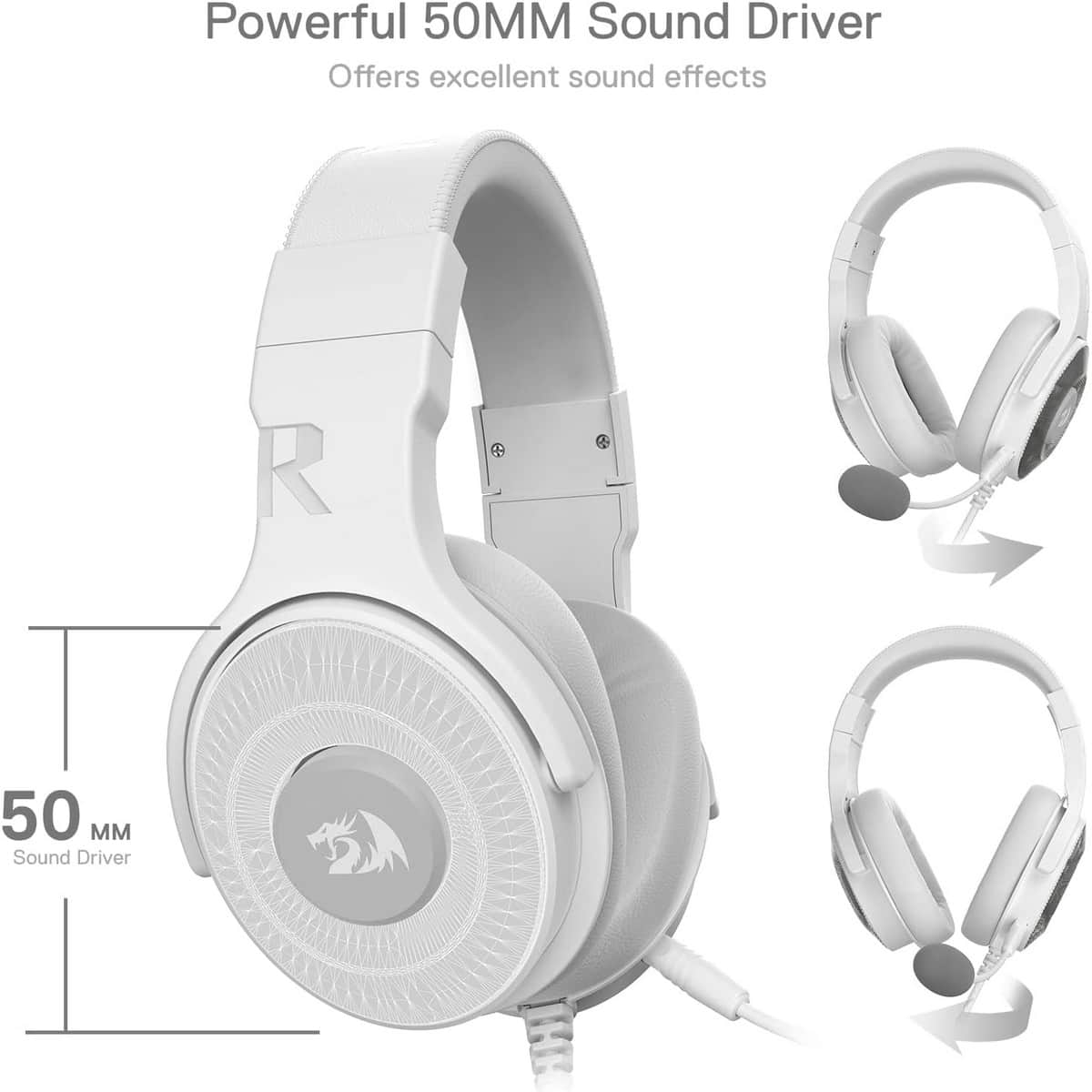 Redragon White Pandora Virtual 7.1 RGB Wired Gaming Headset