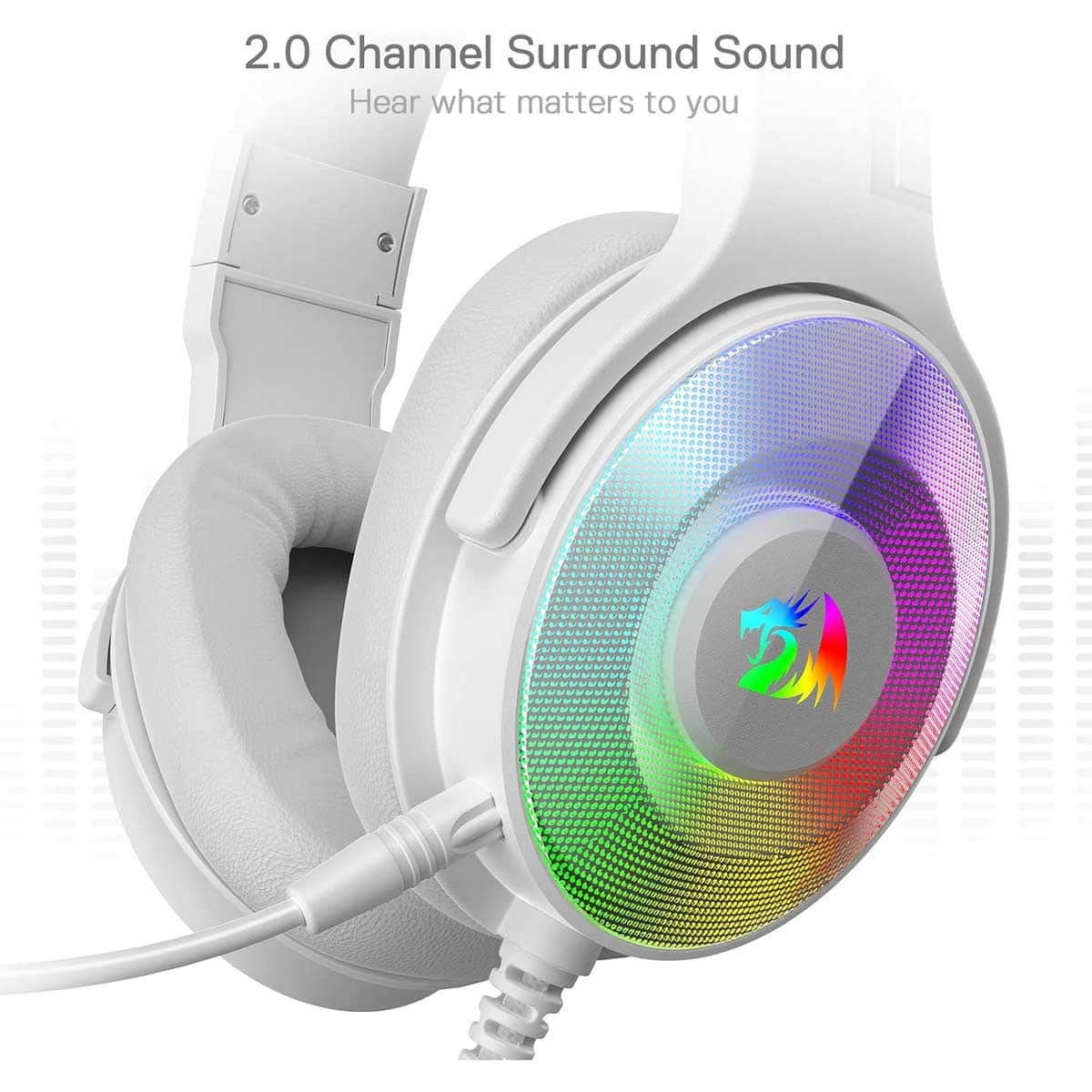 Redragon White Pandora Virtual 7.1 RGB Wired Gaming Headset