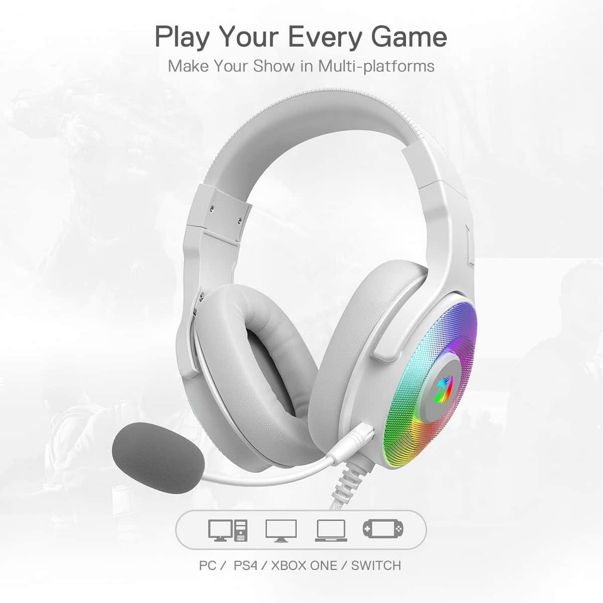 Redragon White Pandora Virtual 7.1 RGB Wired Gaming Headset