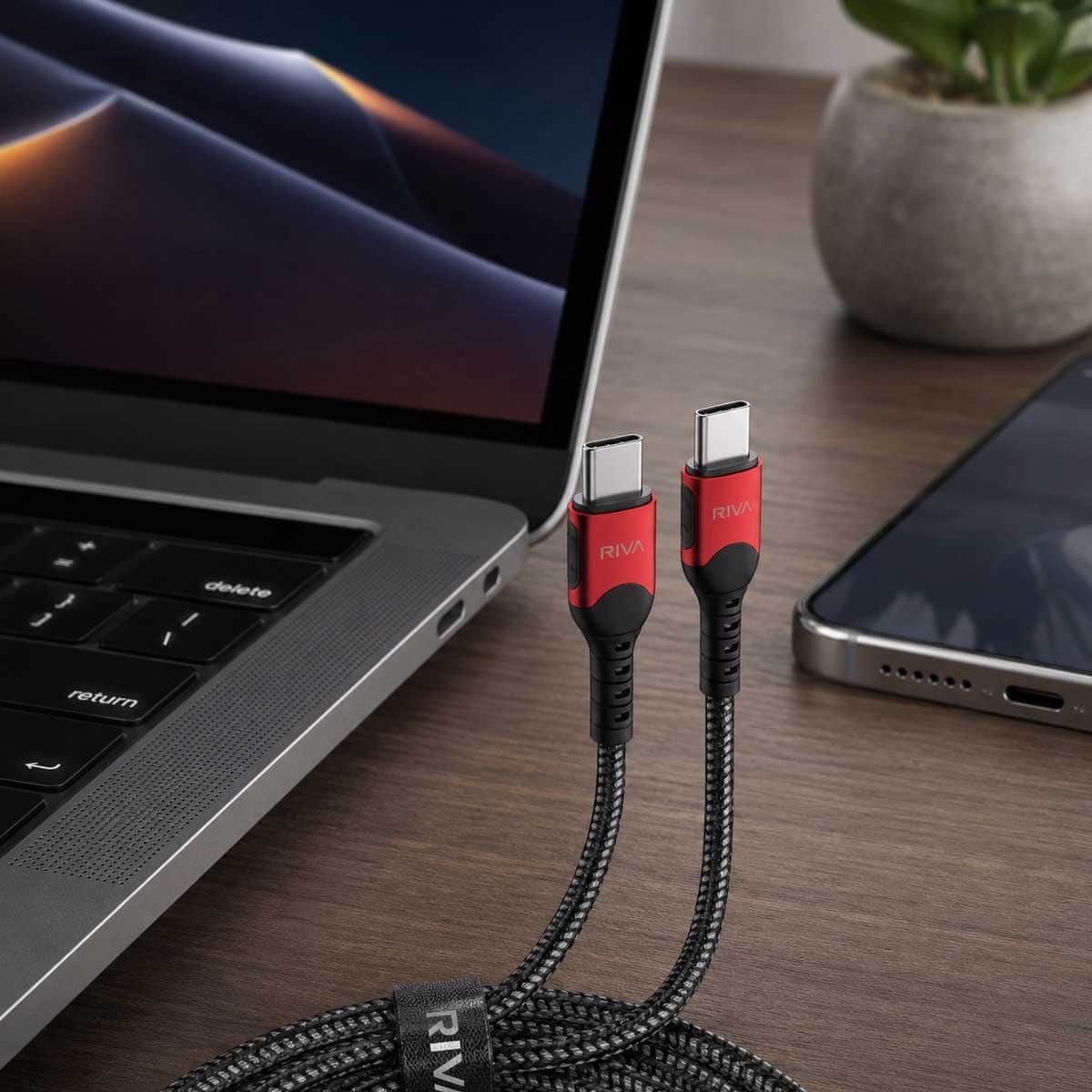 ريفا كابل شحن قماشي R102 من USB-C إلى USB-C بقدرة 60W