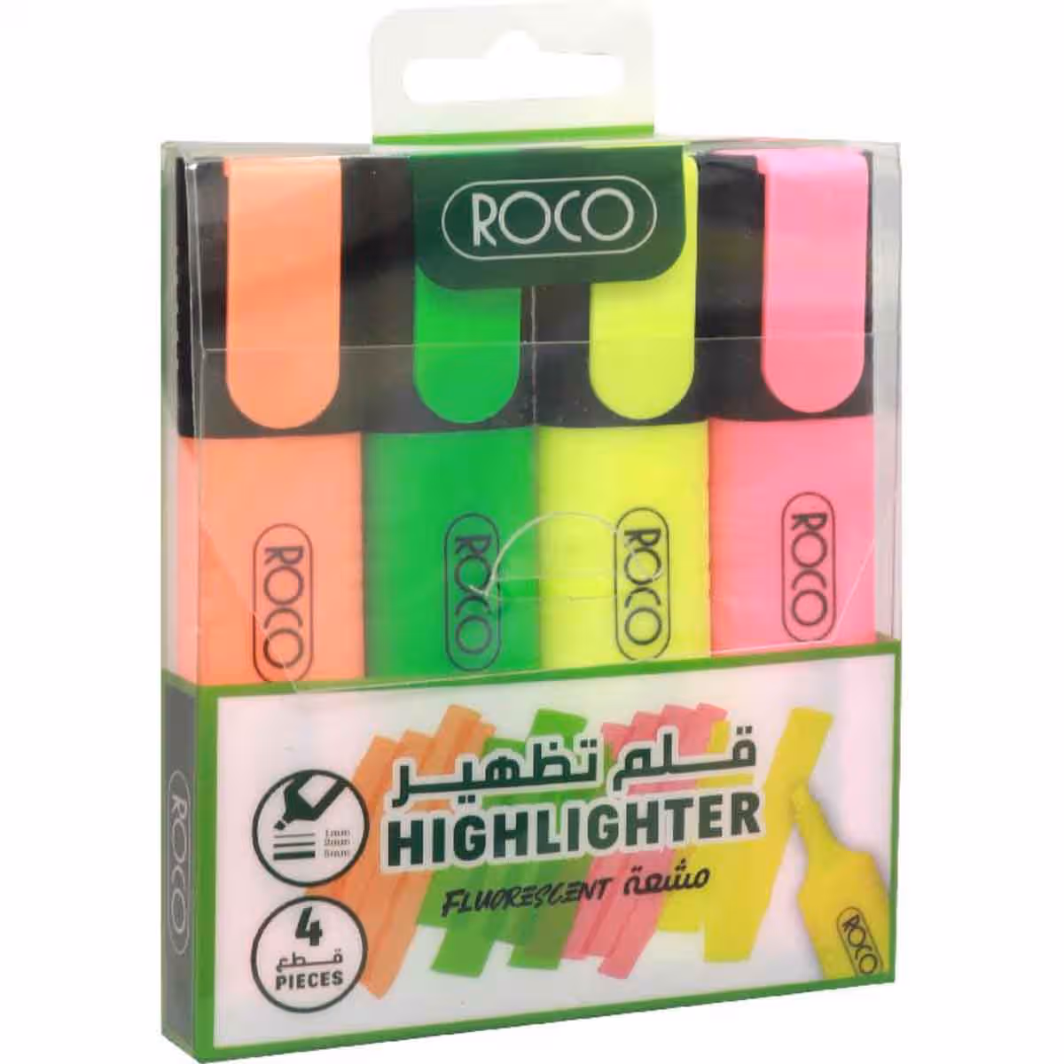 Roco 4-Piece 1.2-5mm Chisel Tip 120 Assorted Color Highlighter Set