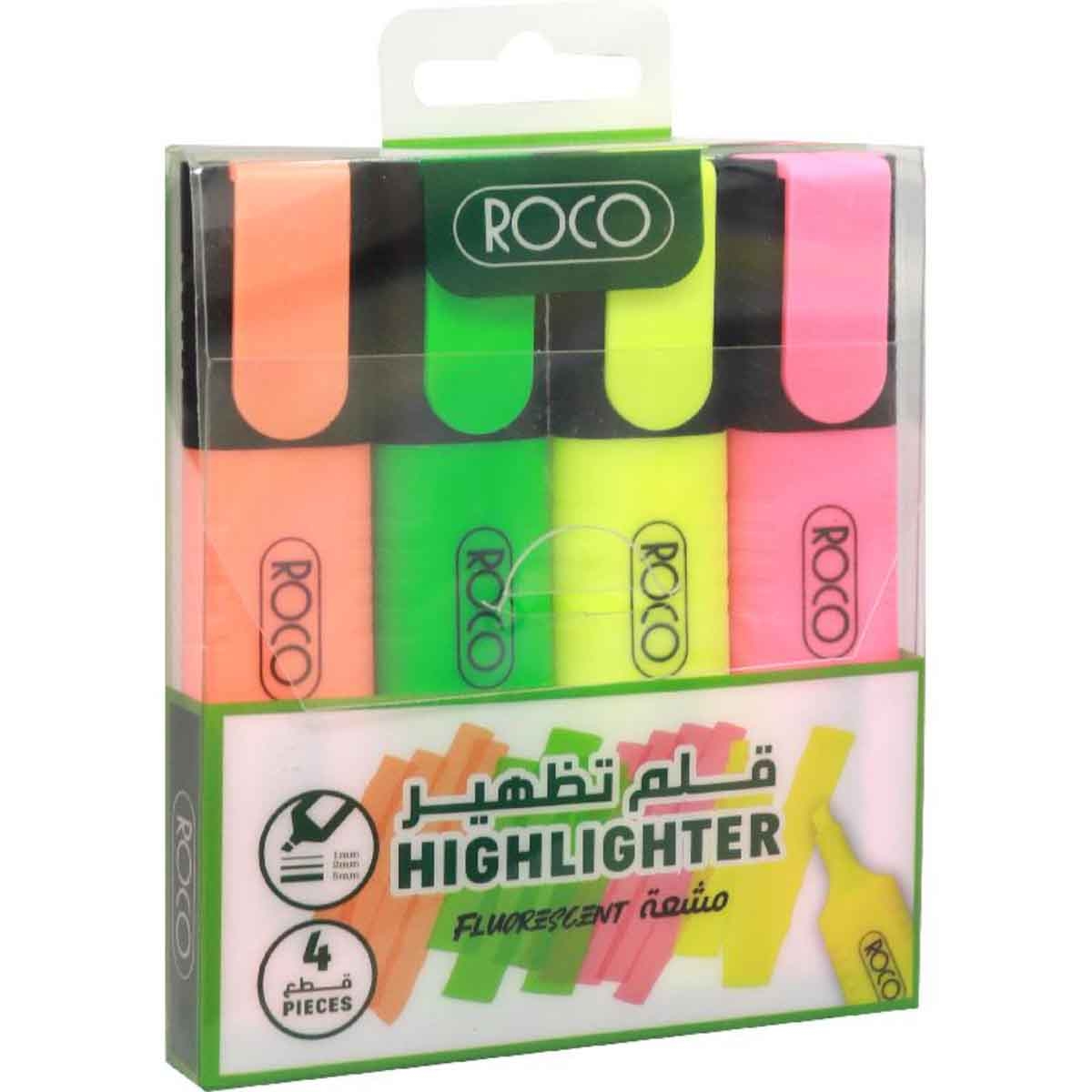 Roco 4-Piece 1.2-5mm Chisel Tip 120 Assorted Color Highlighter Set