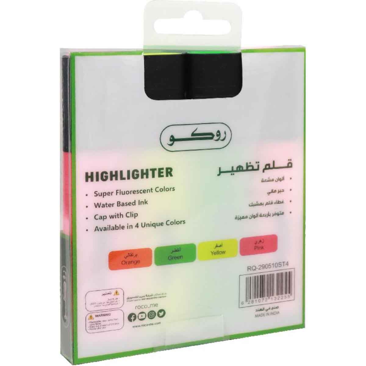 Roco 4-Piece 1.2-5mm Chisel Tip 120 Assorted Color Highlighter Set