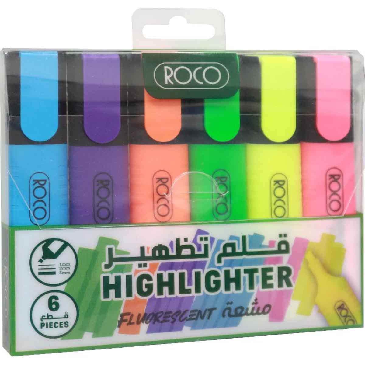 Roco 6-Piece 1.2-5mm Chisel Tip 120 Assorted Color Highlighter Set