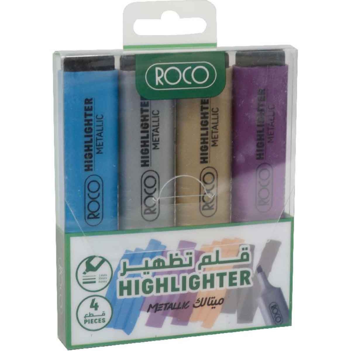Roco 4-Piece 1.2-5mm Chisel Tip 120 Assorted Metallic Color Highlighter Set