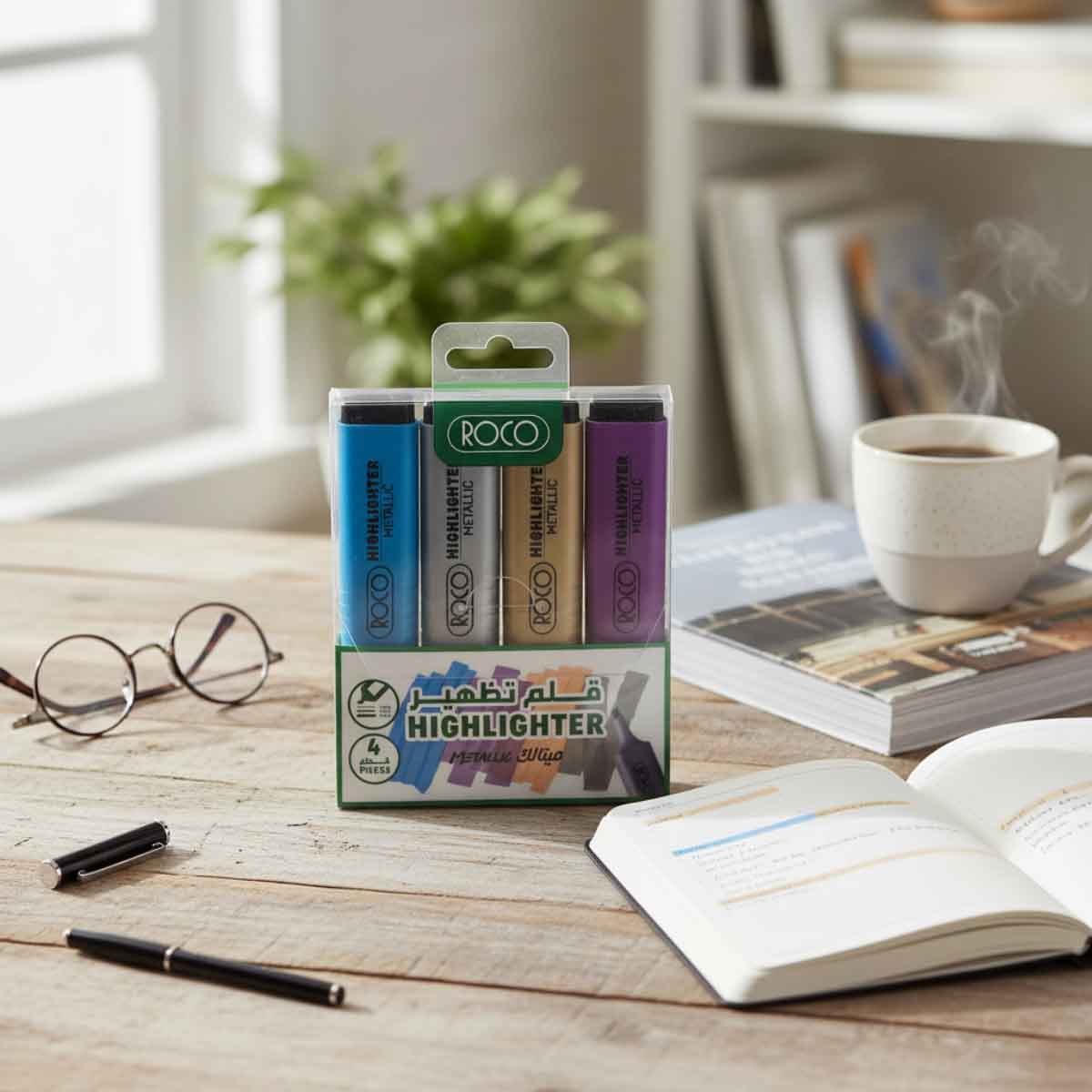 Roco 4-Piece 1.2-5mm Chisel Tip 120 Assorted Metallic Color Highlighter Set