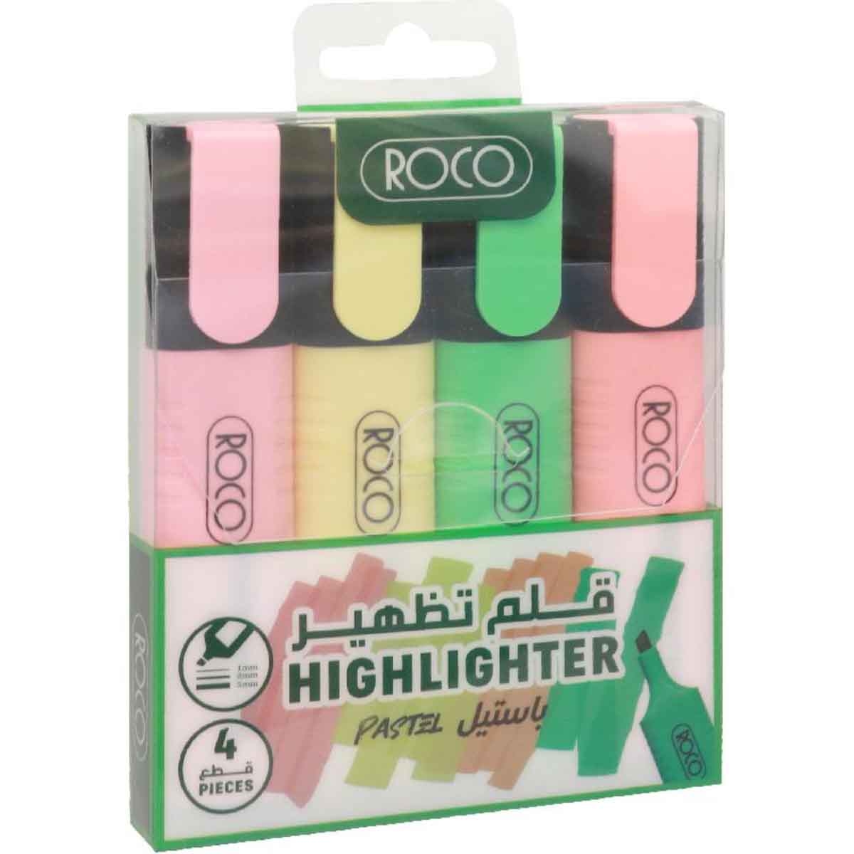 Roco 4-Piece 1.2-5mm Chisel Tip 120 Assorted Pastel Color Highlighter Set