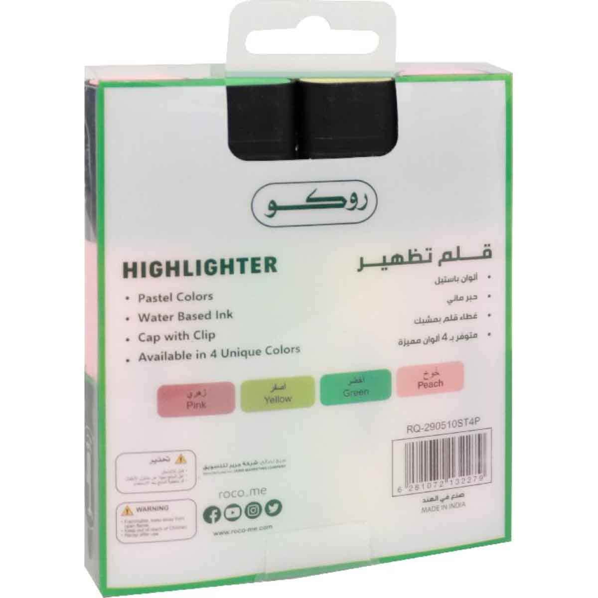Roco 4-Piece 1.2-5mm Chisel Tip 120 Assorted Pastel Color Highlighter Set