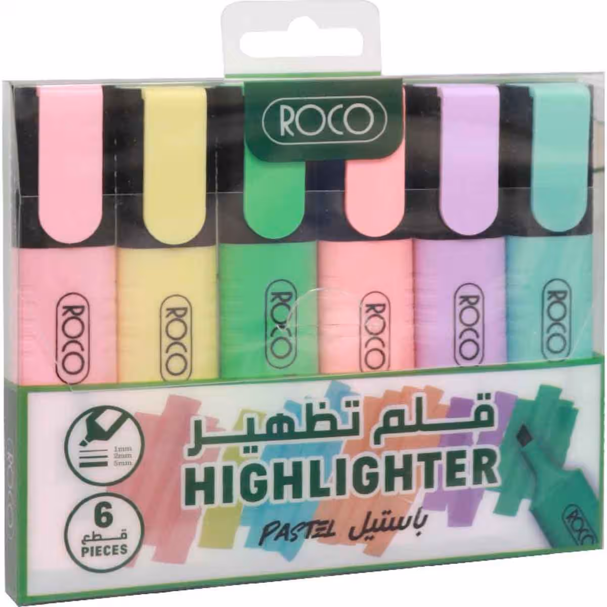 Roco 6-Piece 1.2-5mm Chisel Tip 120 Assorted Pastel Color Highlighter Set