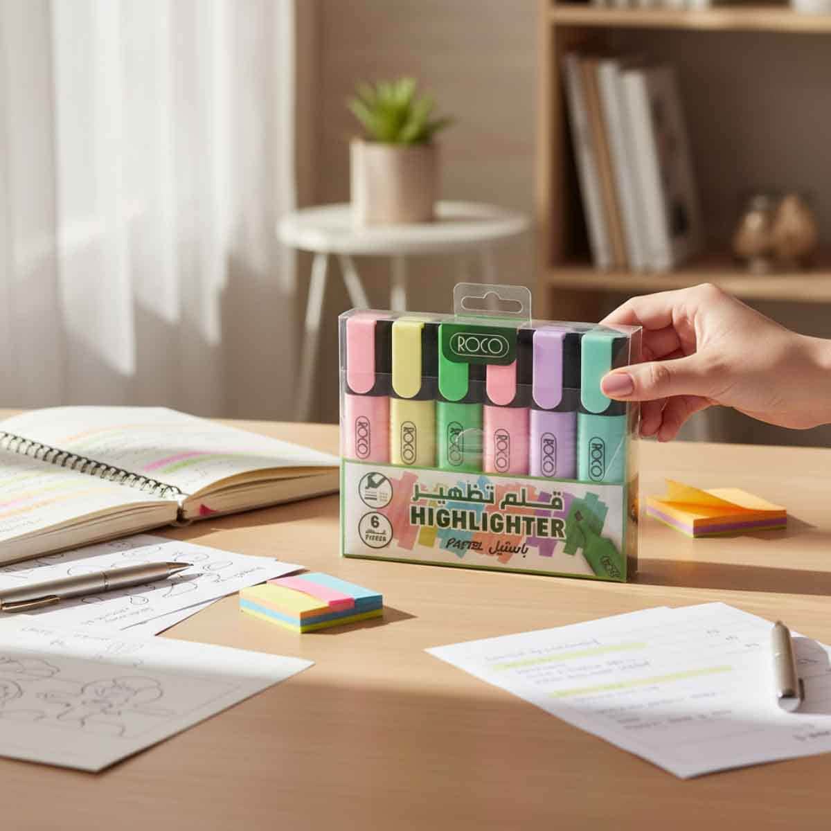 Roco 6-Piece 1.2-5mm Chisel Tip 120 Assorted Pastel Color Highlighter Set