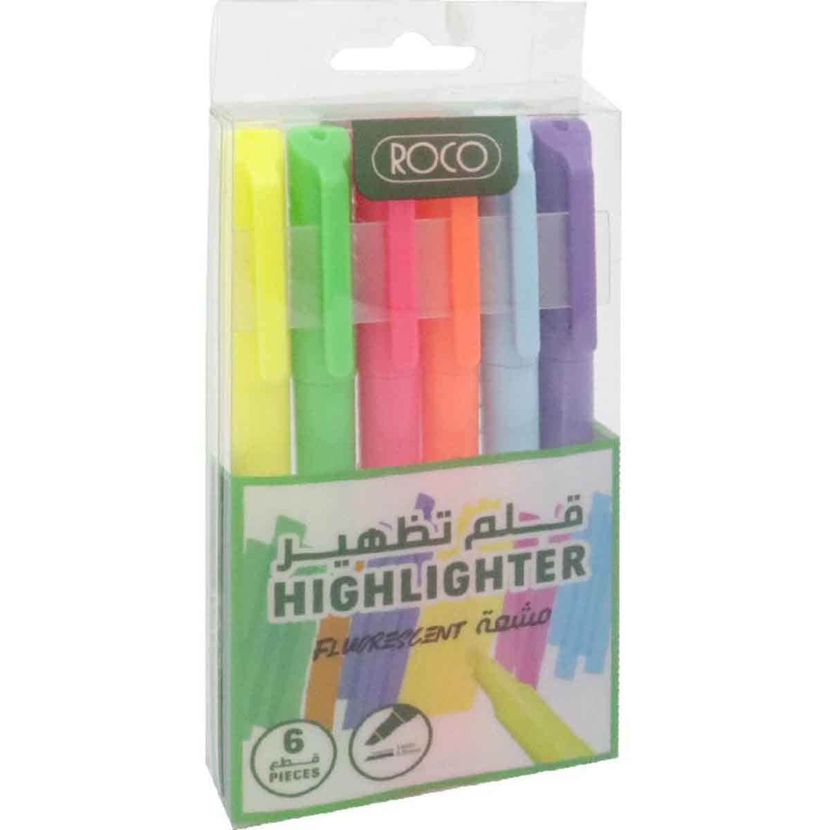 Roco 6-Piece 1-4mm Chisel Tip 130 Slim Assorted Color Highlighter Set