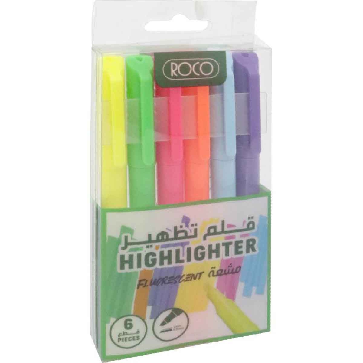 Roco 6-Piece 1-4mm Chisel Tip 130 Slim Assorted Color Highlighter Set