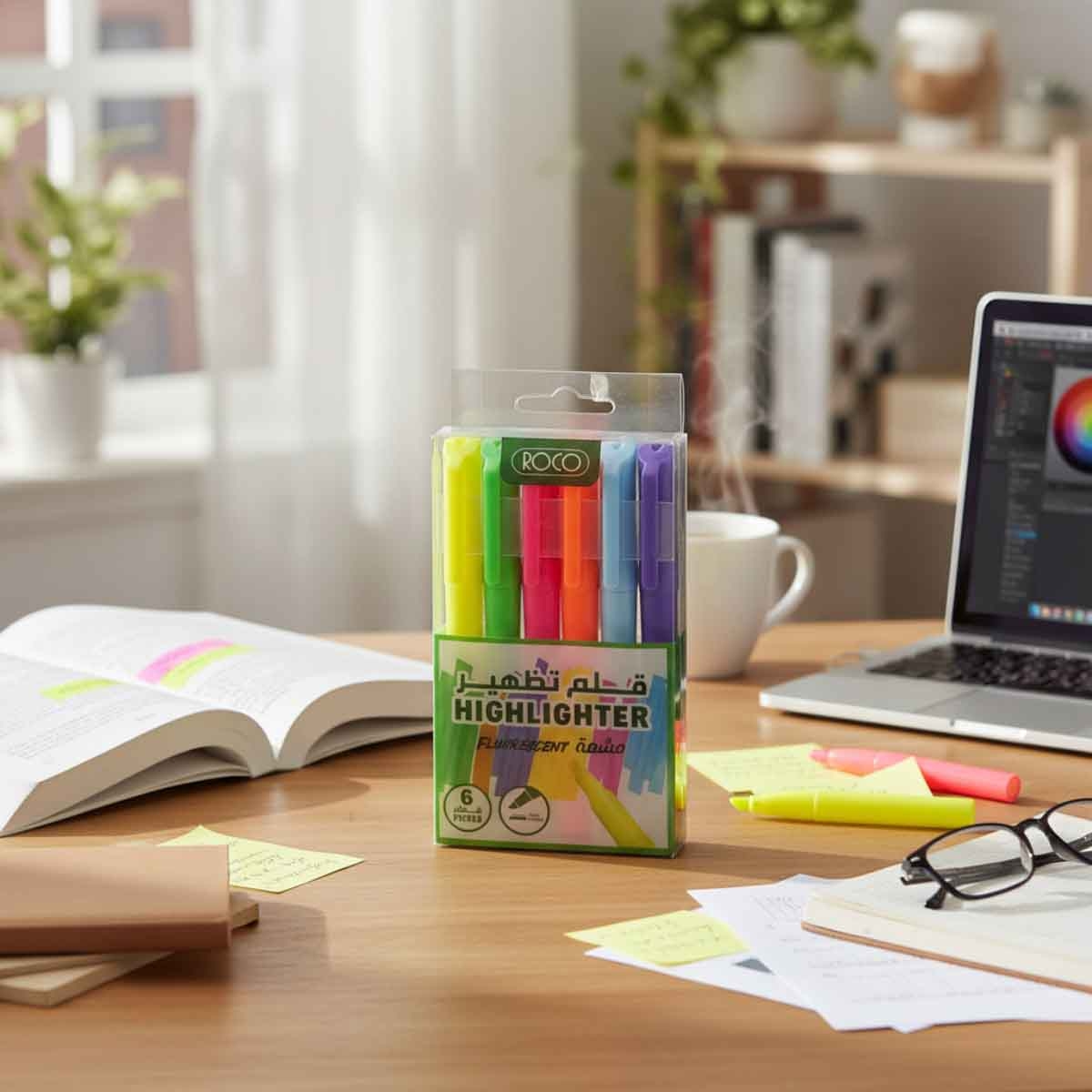 Roco 6-Piece 1-4mm Chisel Tip 130 Slim Assorted Color Highlighter Set