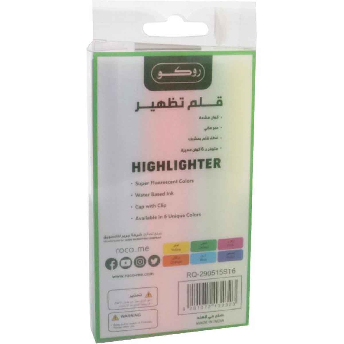 Roco 6-Piece 1-4mm Chisel Tip 130 Slim Assorted Color Highlighter Set