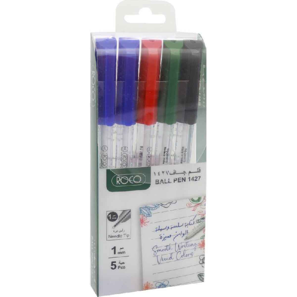 Roco 5-Piece 0.5mm 1425 Assorted Dry Ink Ballpoint Pen Set