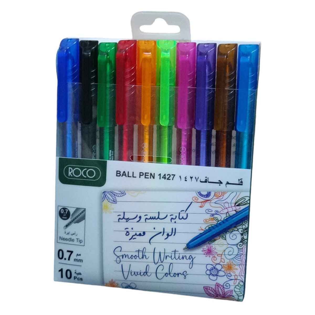 Roco 10-Piece 0.7mm 1427 Assorted Dry Ink Ballpoint Pen Set