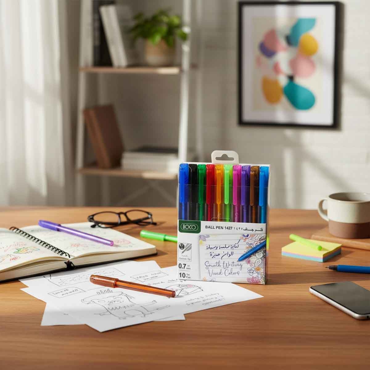 Roco 10-Piece 0.7mm 1427 Assorted Dry Ink Ballpoint Pen Set