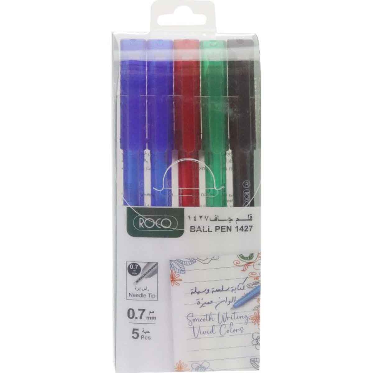Roco 5-Piece 0.7mm 1427 Assorted Dry Ink Ballpoint Pen Set