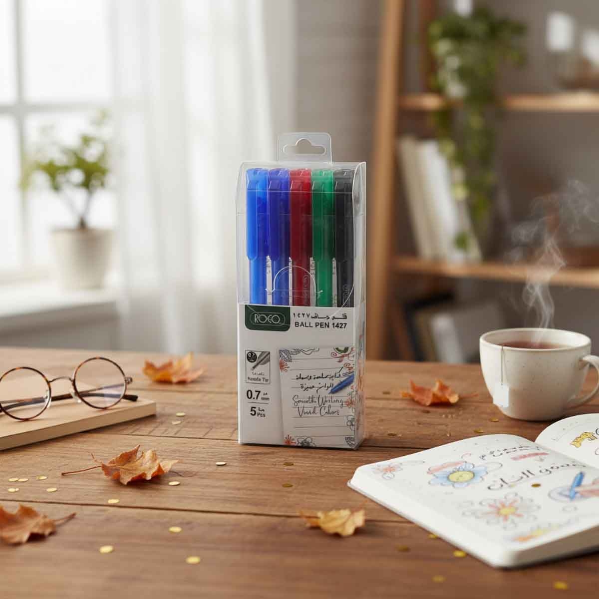 Roco 5-Piece 0.7mm 1427 Assorted Dry Ink Ballpoint Pen Set