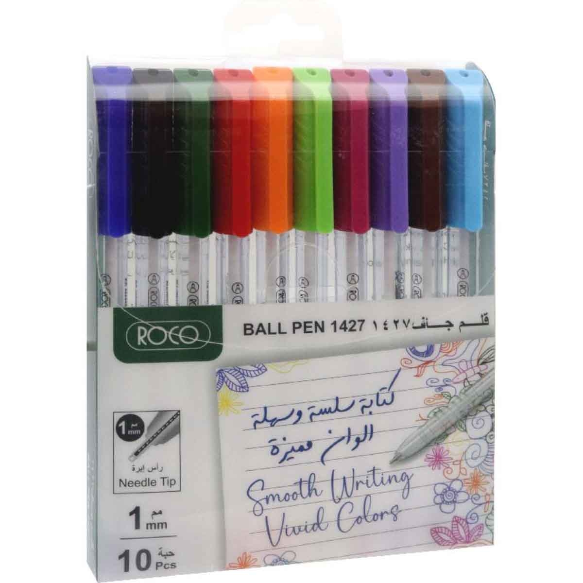Roco 10-Piece 1mm 1427 Assorted Dry Ink Ballpoint Pen Set