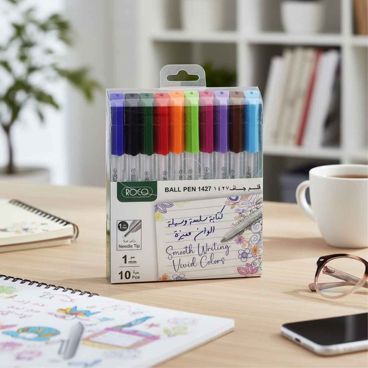 Roco 10-Piece 1mm 1427 Assorted Dry Ink Ballpoint Pen Set